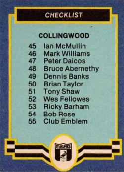 1986 Scanlens VFL #55 Collingwood Magpies Back